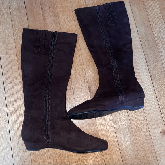 chocolate brown suede knee high Zip boots a2 aerosoles Peter Pan Wmn US 8 - Picture 6 of 16